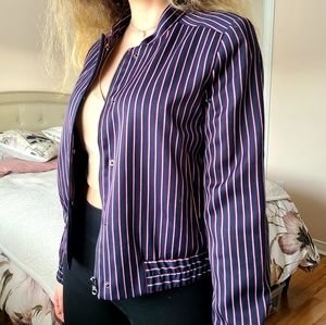 Banana Republic Striped Chic Purple Navy Blue Bomber Jacket